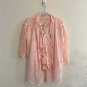 Vintage Jill Andrea Illusions Pajama Set Rober Too Shorts Lace Baby Pink 70s 60s